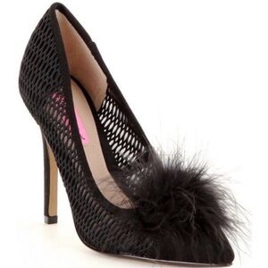 Betsey Johnson ♡ Mae Feather Pom Pom Eyelet Heels